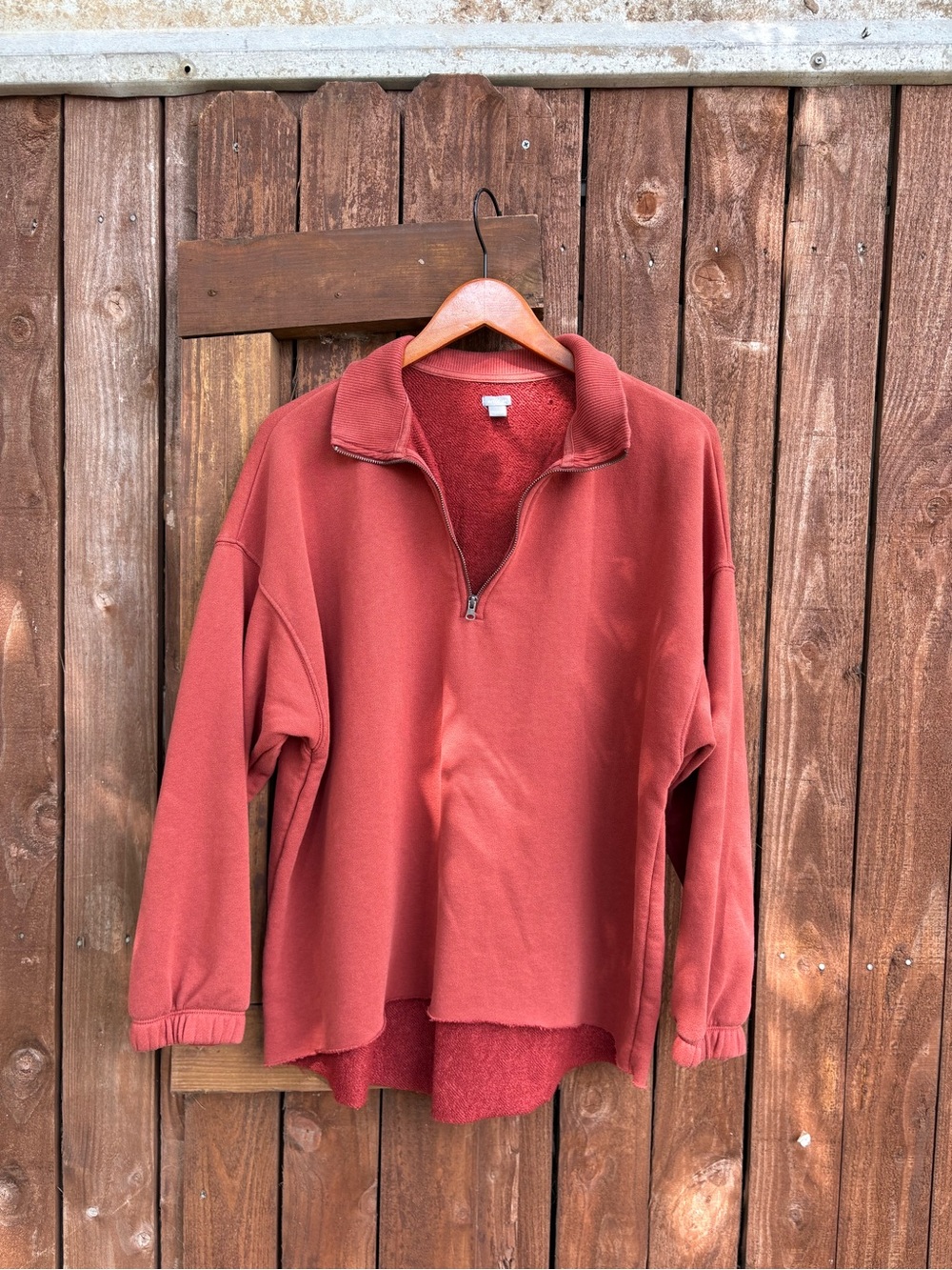 Aerie Burnt Orange Terracotta Raw Hem Zipper Sweatshirt